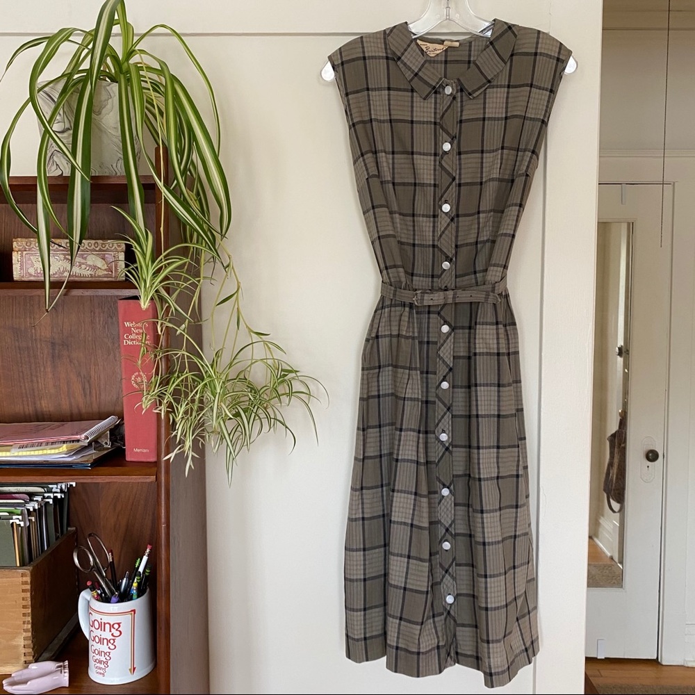 Vintage Brentwood Shirtwaist Dress Gray Plaid